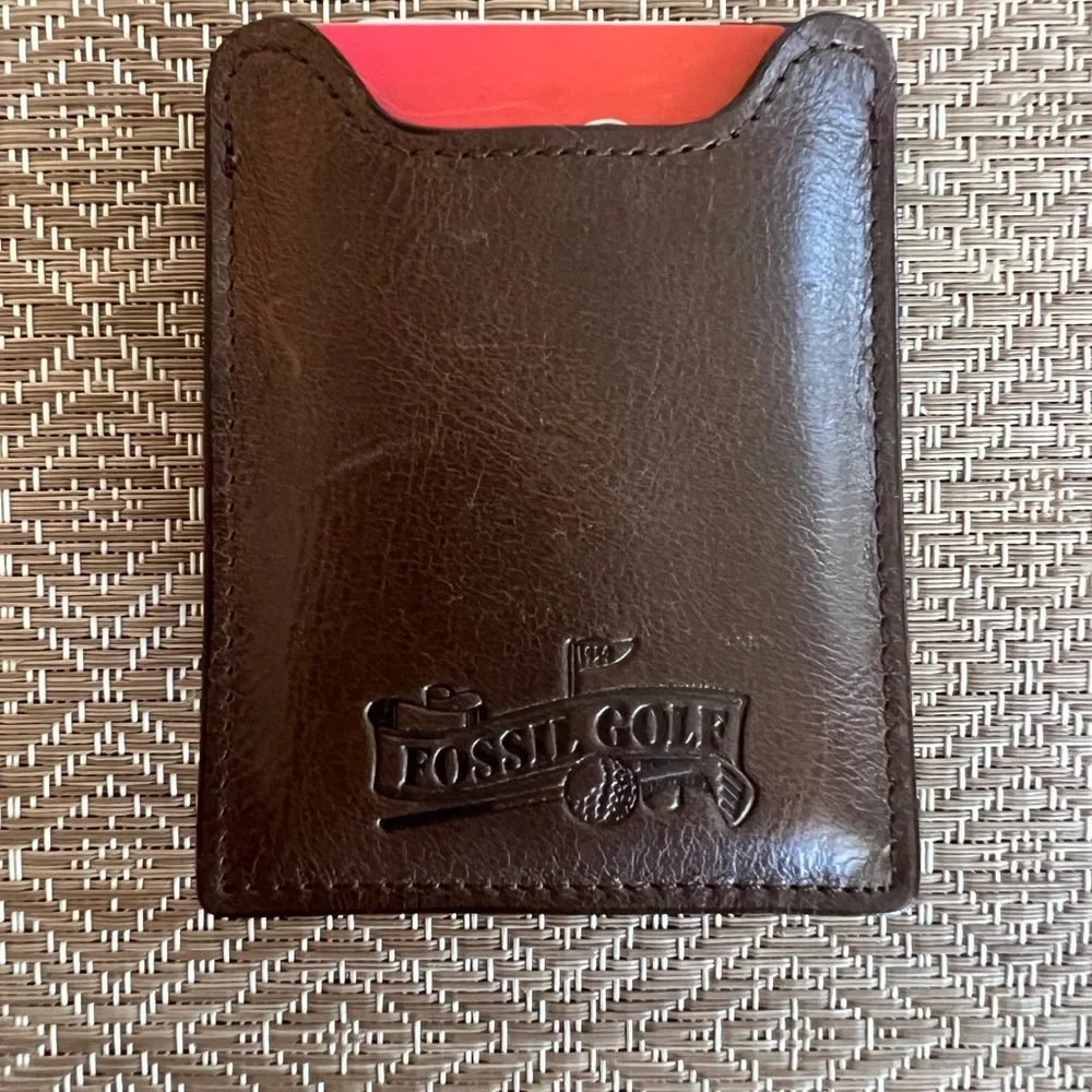 Vintage Fossil Brown Leather Money Clip Card Sleeve